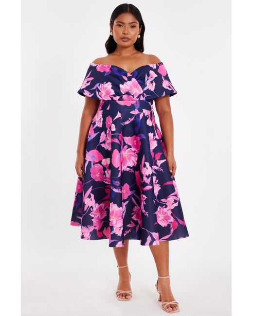 Quiz White Curve Floral Skater Dress