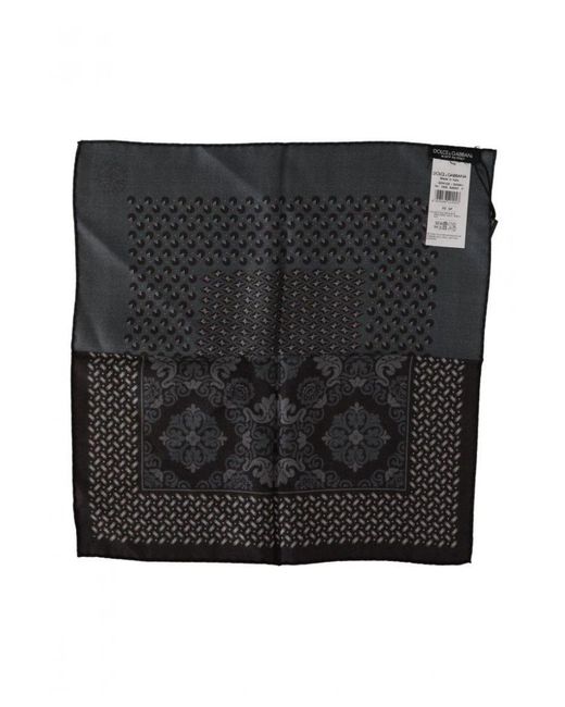 Dolce & Gabbana Black Patterned Silk Pocket Square Handkerchief for men