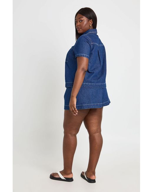 Boohoo Blue Plus Pleated Flippy Denim Short