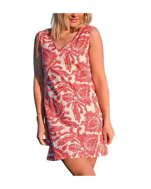 Lipsy Red Paisley Sleeveless Linen Dress