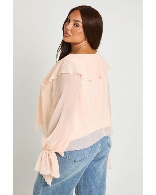Boohoo Blue Plus Chiffon Ruffle Blouse