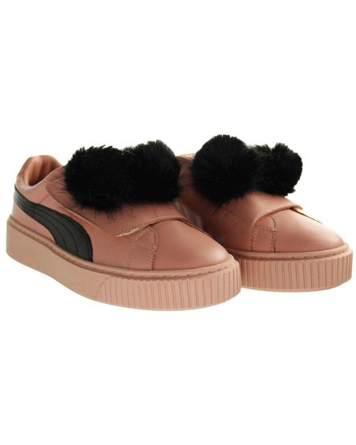 PUMA Brown Basket Platform Pompom Trainers