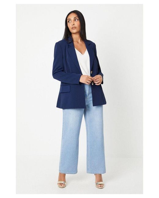 Wallis Blue Petite Button Detail Single Breasted Blazer