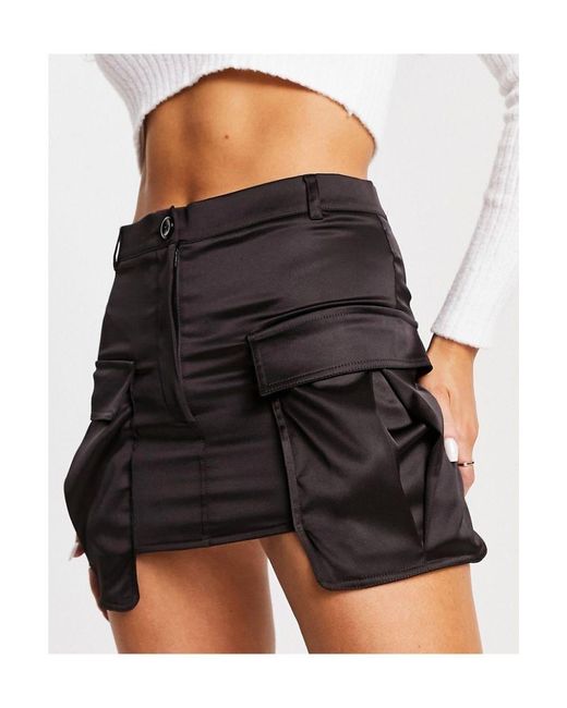 ASOS Black Satin Skirt With Pockets