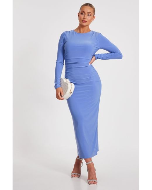 Quiz Blue Ruched Midaxi Dress