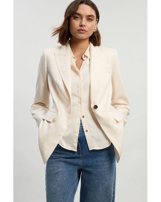 Karen Millen Natural Tailored Linen Single Breasted Blazer