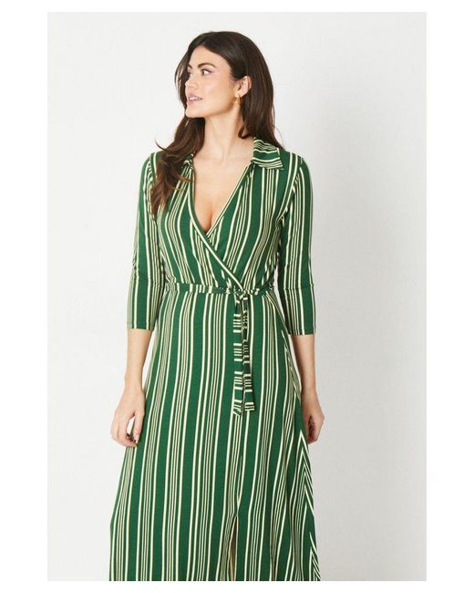 PRINCIPLES Green Jersey Collared Wrap Dress