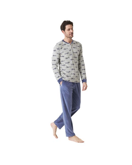 J And J Brothers Blue Long Sleeve Pajamas Jjbdp5300 for men
