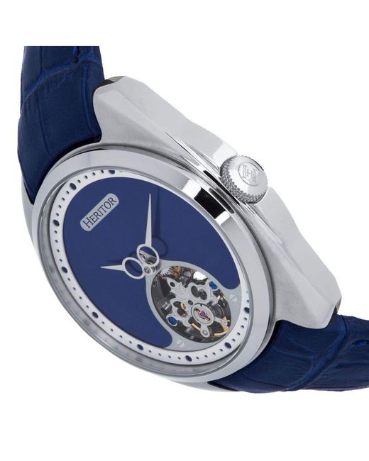 Heritor Heritor Automatisch Romeins Halfskelet Horloge Met Leren Band in het Blue voor heren