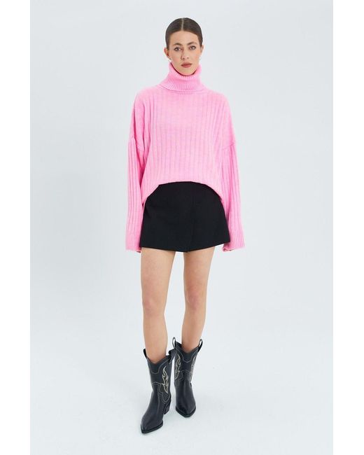 MixRay Oversized Geribde Coltrui in het Pink
