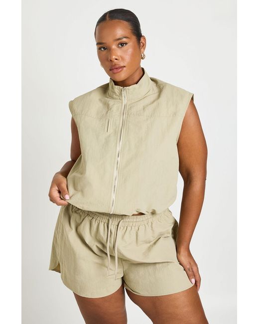 Boohoo Natural Plus Funnel Zip Up Nylon Top