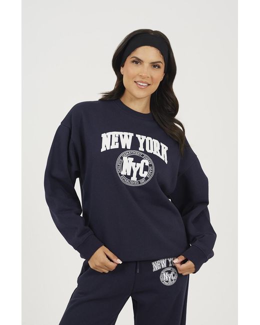 Brave Soul Blue Crew Neck Embroidered Sweatshirt