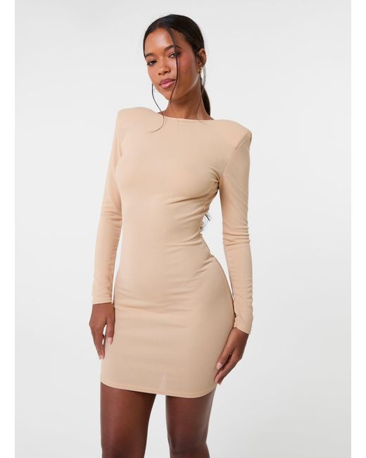 Pink Vanilla Natural Scoop Neck Long Sleeve Shoulder Pad Dress