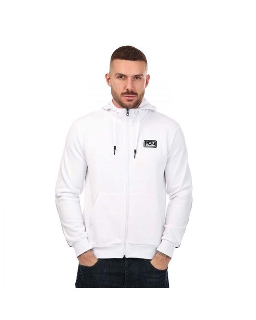 EA7 White Emporio Armani Small Logo Zipped Hoody for men