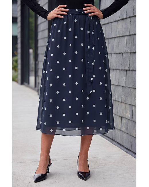 Roman Blue Polka Dot A-Line Belted Skirt