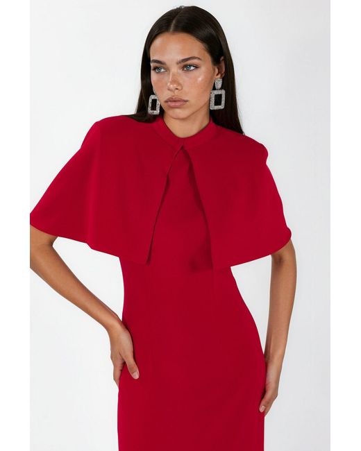Hiccup Red Crew Neck Maxi Dress With Cape Accessory