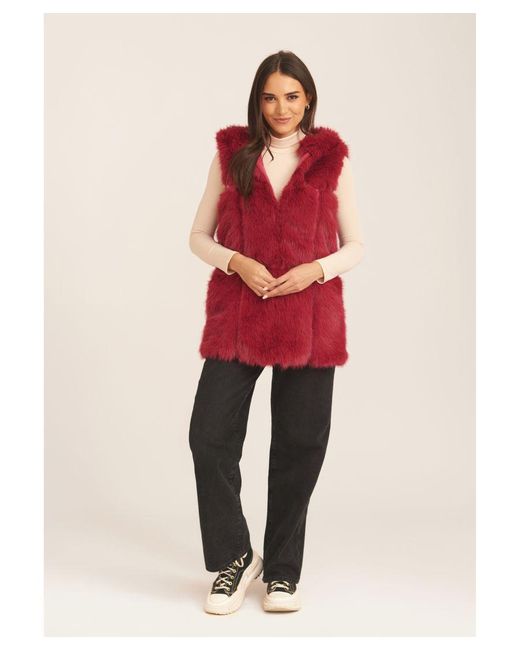 Gini London Red Soft Touch Fur Longline Gilet