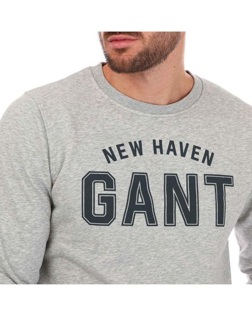 Gant Logo Crew Neck Sweatshirt In Grijs Marl in het Gray voor heren