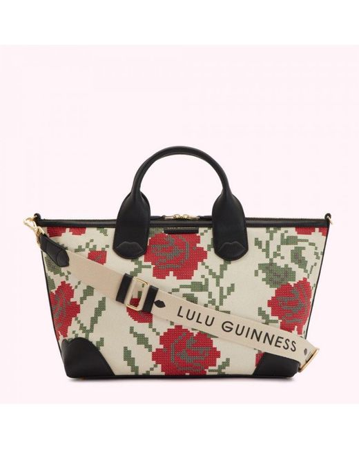 Lulu Guinness Pink Multi Small Rose Print Poppins Bag Leather