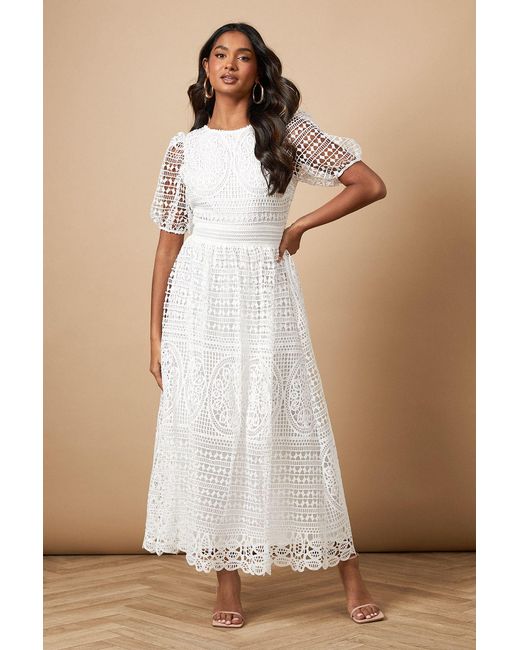Oasis Natural Lace Puff Sleeve Midaxi Dress