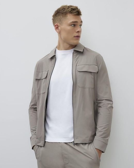 River Island Gray Shacket Muscle Fit Collared for men