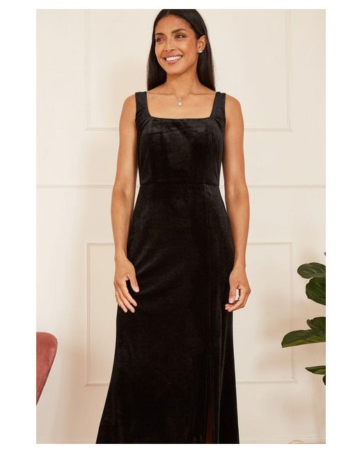Mela London Black Velvet Fitted Midi Dress