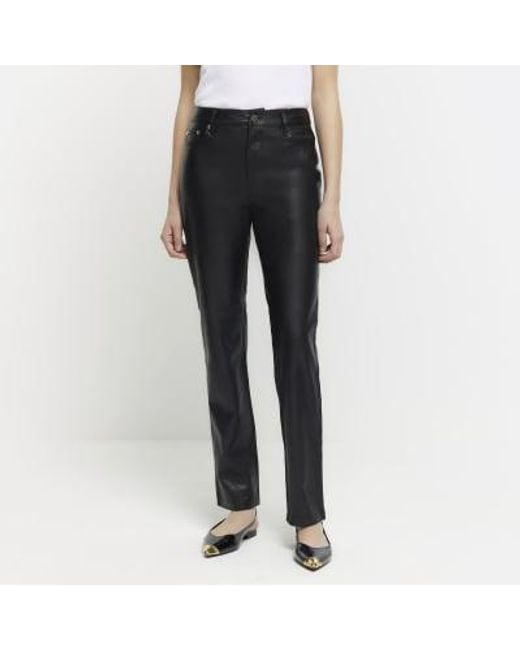 River Island Black Straight Trousers Faux Leather Pu