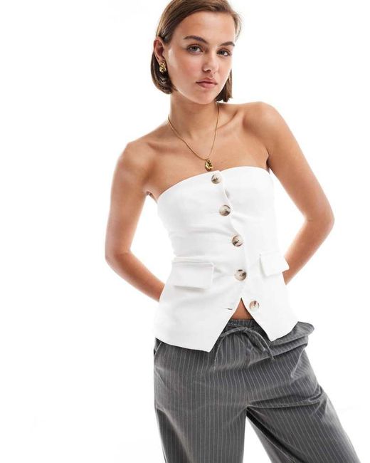 Miss Selfridge White Tailored Bandeau Button Through Top
