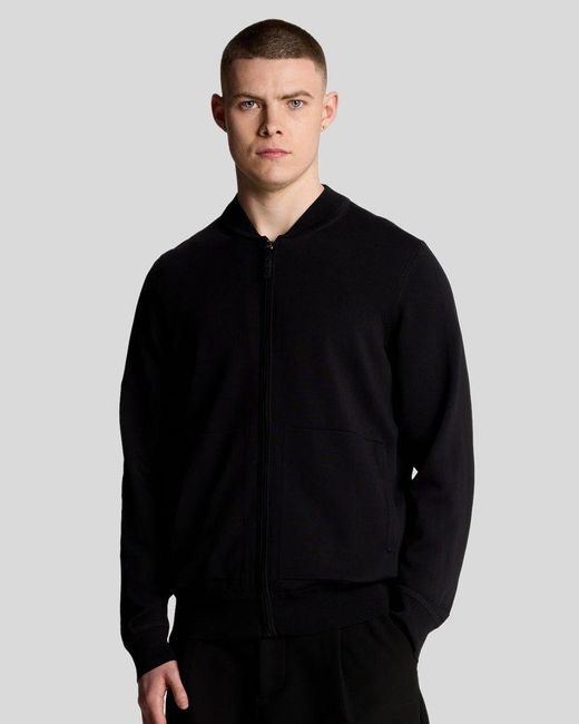 Lyle & Scott Black Cargo Bomber Collar Cardigan for men