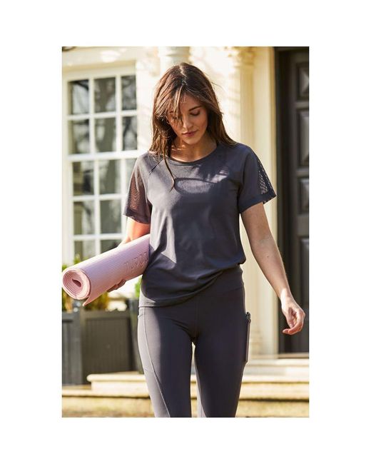 Sosandar Gray Charcoal Mesh Sleeve Breathe Activewear T Shirt