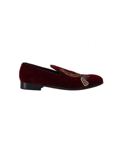 Dolce & Gabbana Purple Bordeaux Velvet Loafers Gun Horseshoe Shoes for men