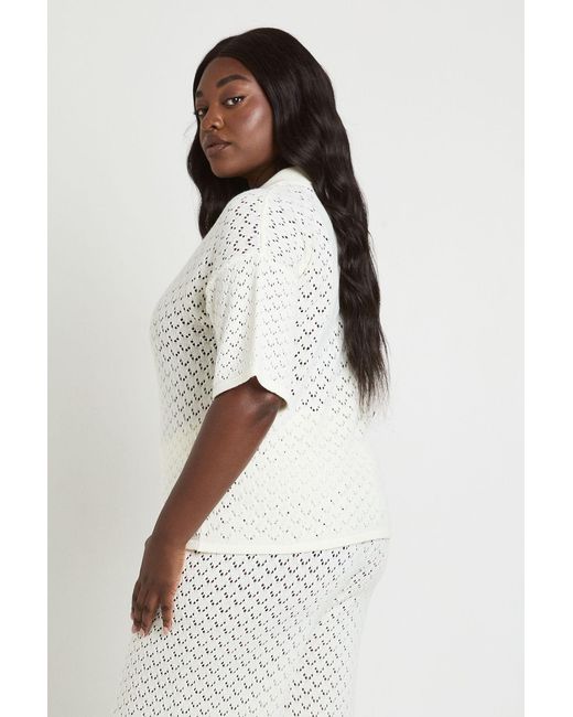 Boohoo White Plus Knitted V Neck Beach Top
