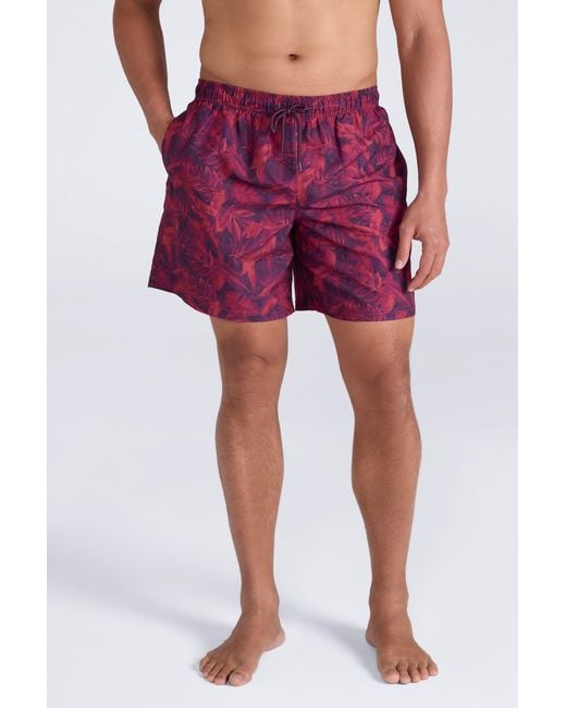 Mountain Warehouse Red 'Aruba' Printed Swim Shorts Drawstring Quick Drying Swimming Trunks for men