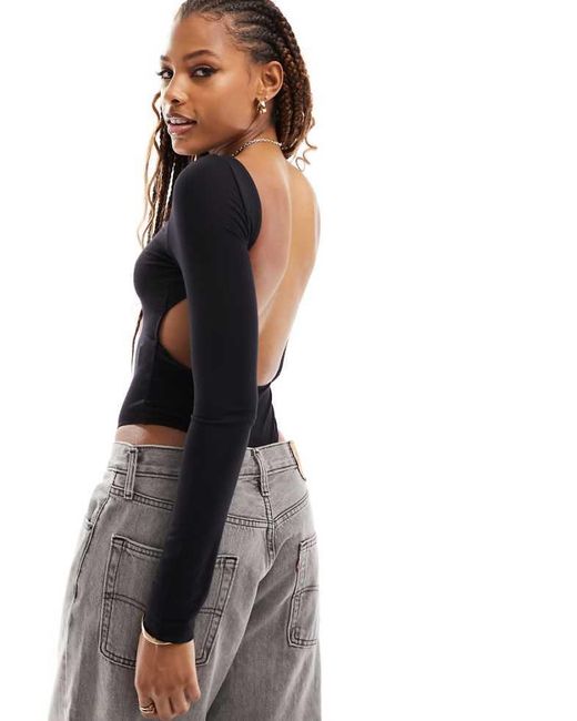 ASOS Blue Long Sleeve Backless Scoop Bodysuit