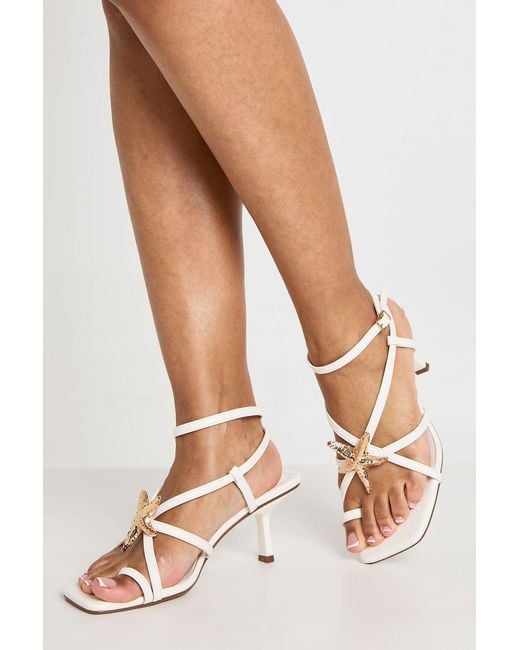Boohoo White Starfish Trim Strappy Heels