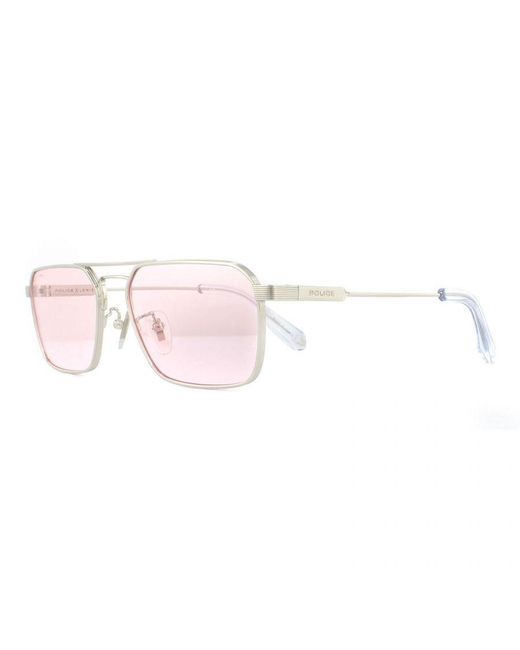 Police Pink Rectangle Shiny Palladium Sunglasses for men