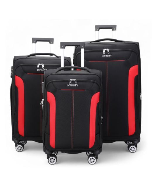 Infinity Leather Black Expandable Soft Shell Suitcase 8 Wheel Luggage Travel Light Carry On Cabin Bag Softshell