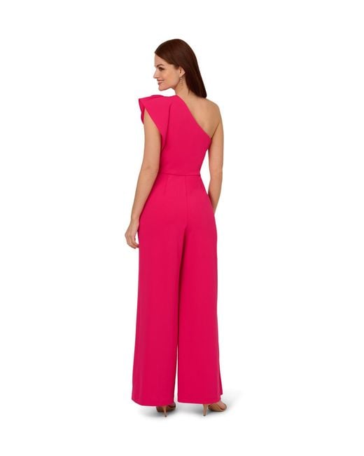Adrianna Papell Pink One Shoulder Rosette Jumpsuit