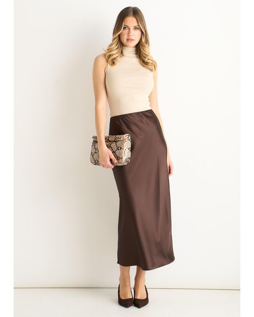 Gini London Natural Satin Bias Cut Midi Skirt