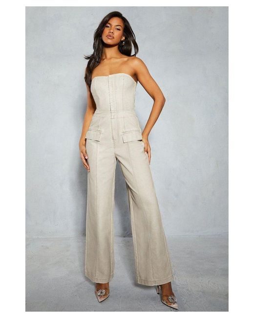 MissPap Gray Leather Look Strapless Jumpsuit