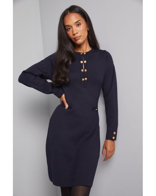 Wallis Blue Double Button Knitted Midi Dress