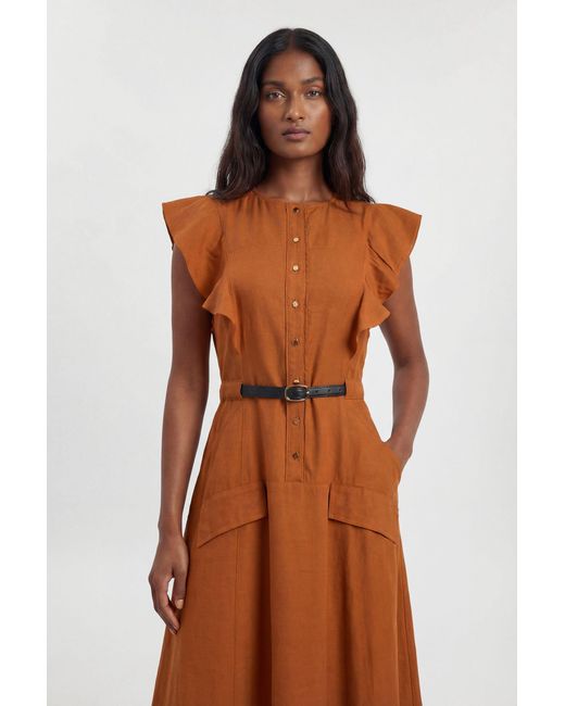 Karen Millen Brown Petite Viscose Linen Woven Halter Neck Midi Dress