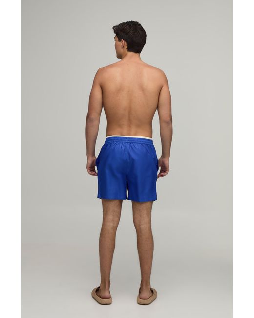 BoohooMAN Blue Contrast Double Waistband Mid Length Swim Short for men