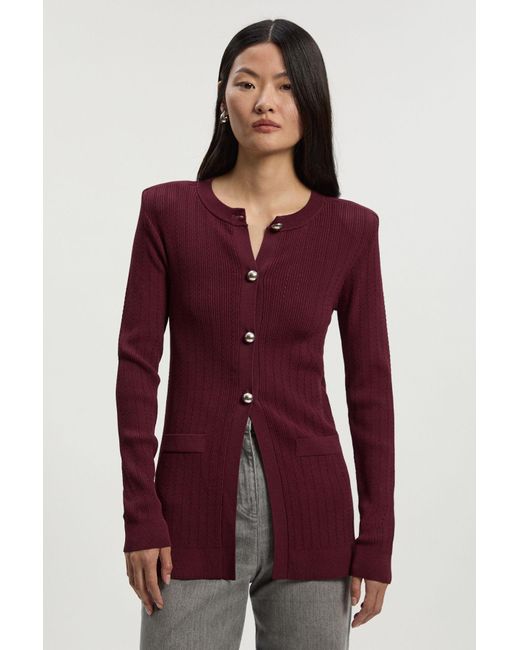 Karen Millen Red Dome Button Longline Knitted Cardi