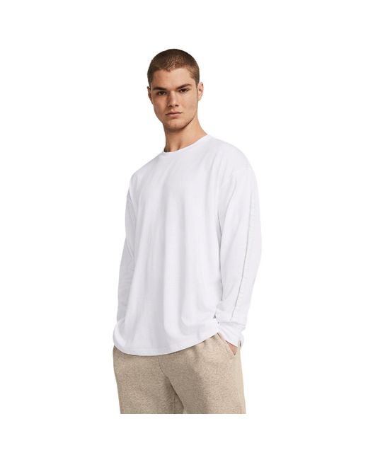 Under Armour White Heavyweight Tonal Wordmark Long Sleeve T-Shirt for men