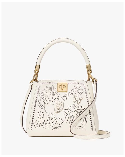 Kate Spade White Phoebe Festival Floral Perf Small Top Handle Satchel