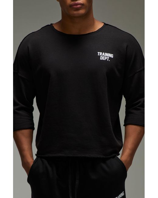 BoohooMAN Black Training Dept Loopback Oversized Rag Top for men