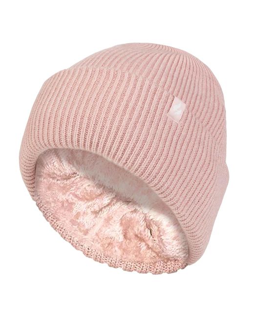 Heat Holders Pink Ladies Fleece Lined Ribbed Turnover Hat