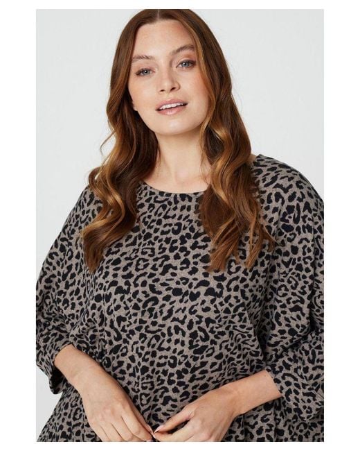 Izabel London Gray Leopard Print Oversized Top