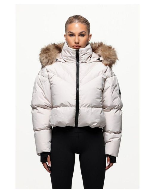 Good For Nothing Natural Faux Fur Hood Cropped Puffer Jacket